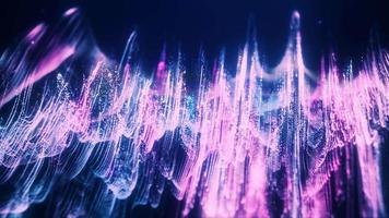 Partículas futuristas azules y púrpuras en movimiento abstracto y puntos mágicos energéticos con efecto de brillo y desenfoque, fondo abstracto. video 4k, diseño de movimiento