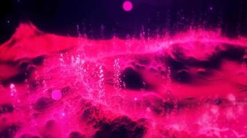 Abstract moving red futuristic landscape of particles and dots of energetic magic with glow and blur effect, abstract background. Video 4k, motion design