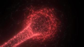 Abstract red tunnel swirling from particles and dots of glowing bright futuristic hi-tech with a blur effect on a dark background. Abstract background. Video in high quality 4k, motion design