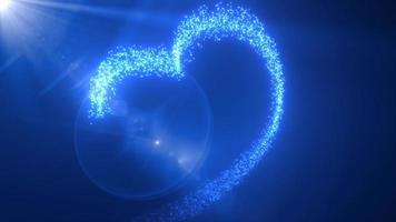 Abstract glowing festive heart love blue from lines of magic energy from particles and dots on a dark background for Valentine's Day. Abstract background. Video in high quality 4k, motion design