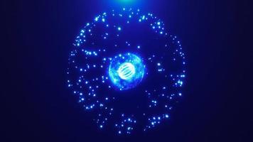 esfera azul redonda abstracta molécula mágica de energía brillante con átomos de partículas y puntos cósmicos. fondo abstracto. video 4k, diseño de movimiento