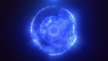 Abstract round blue sphere glowing energy magic molecule with atoms from particles and dots cosmic. Abstract background. Video 4k, motion design