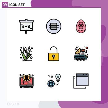 9 Universal Filledline Flat Colors Set for Web and Mobile Applications unlocked maize love farming crop Editable Vector Design Elements