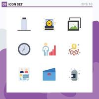 Set of 9 Modern UI Icons Symbols Signs for graph chart gallery analytics timer Editable Vector Design Elements