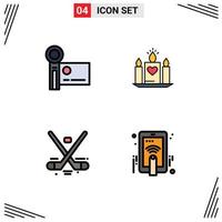 Modern Set of 4 Filledline Flat Colors Pictograph of camcorder canada recording love hockey Editable Vector Design Elements