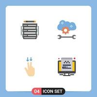 Group of 4 Modern Flat Icons Set for edit fingers server cloud service configure down Editable Vector Design Elements