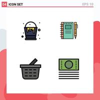 4 Creative Icons Modern Signs and Symbols of basket basket arts notebook shopping cart Editable Vector Design Elements