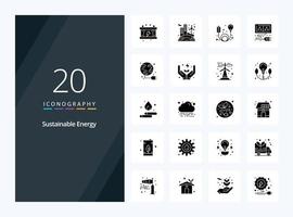 20 icono de glifo sólido de energía sostenible para presentación vector