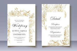 tarjeta de boda elegante con decoración floral dorada vector