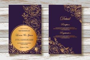 tarjeta de boda elegante con decoración floral dorada vector