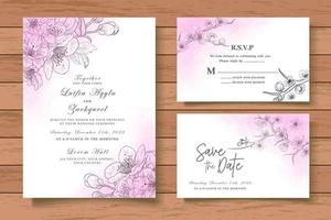 Beautiful Watercolor Floral Wedding Invitation Card Set vector