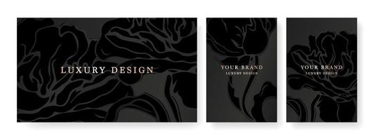 Luxury banner in black colors, frame design set with flower pattern. Luxury premium background pattern for menu, elite sale, luxury voucher. vector