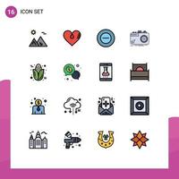 Mobile Interface Flat Color Filled Line Set of 16 Pictograms of aperture capture favorite photography less Editable Creative Vector Design Elements