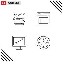 Line Pack of 4 Universal Symbols of cup display tv break web cinema Editable Vector Design Elements