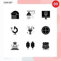 Modern Set of 9 Solid Glyphs Pictograph of torch flash computer science education Editable Vector Design Elements