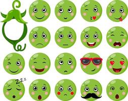 Set of a green peas with different expressions vector