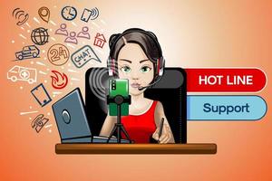 Hot Line is a 24-hour customer support service. vector