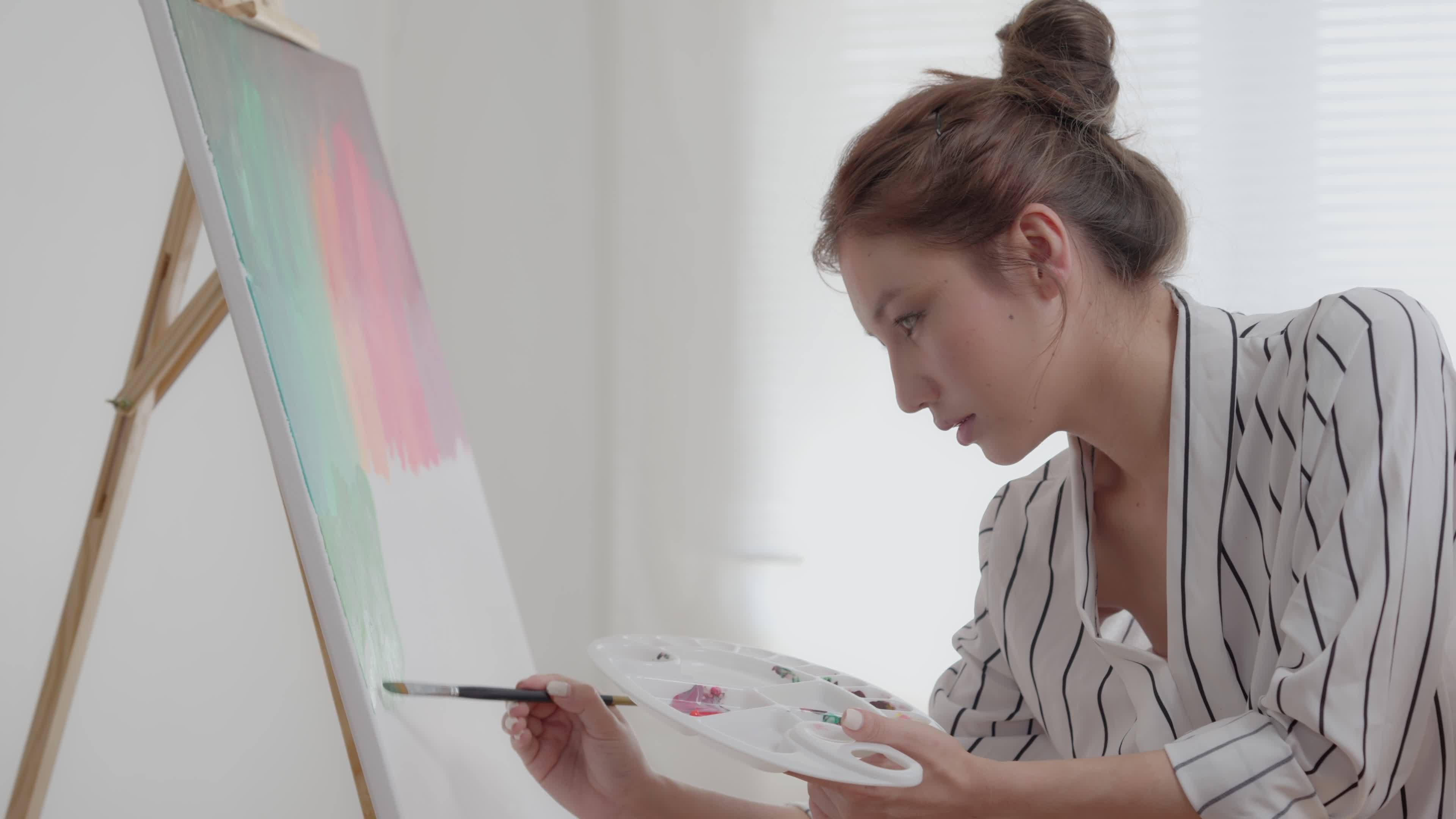 Professional artist use prepare paint for abstract art and create