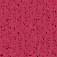 Vector seamless pattern with traditional chinese new year symbol rabbit on viva magenta background. Wrapping paper, textile, background with rabbits, chinese lanters.