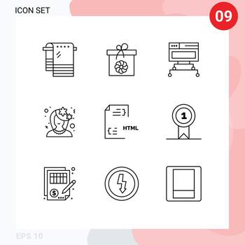 conjunto moderno de 9 esbozos pictograma de codificación perfil computadora flor avatar elementos de diseño vectorial editables vector