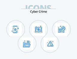Cyber Crime Blue Icon Pack 5 Icon Design. fire. laptop. error. device. spy vector