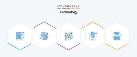 Paquete de 25 íconos azules de tecnología que incluye . sistema. red. Internet. global vector