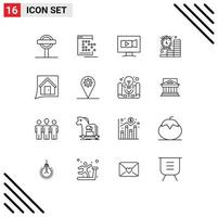 16 Outline concept for Websites Mobile and Apps money coins record clock camera Editable Vector Design Elements