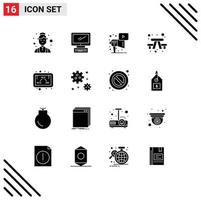 Group of 16 Modern Solid Glyphs Set for chemistry outdoor pc camping play Editable Vector Design Elements