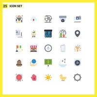 Pictogram Set of 25 Simple Flat Colors of security chat sun media camera Editable Vector Design Elements