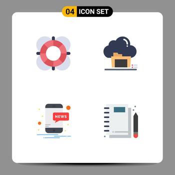 conjunto moderno de 4 iconos y símbolos planos, como elementos esenciales para compartir esquemas, archivos, noticias, elementos de diseño vectorial editables vector