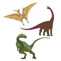 set of flat dinosaurs three icons isolated vector