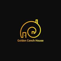 Gold house logo with conch shell shape. vector