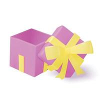 Pink and yellow gift box 3d realistic with top next to the box vector