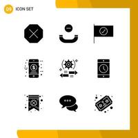 Universal Icon Symbols Group of 9 Modern Solid Glyphs of right arrow sign gear sale Editable Vector Design Elements