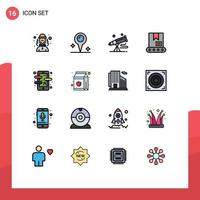 Universal Icon Symbols Group of 16 Modern Flat Color Filled Lines of course app spyglass crane bulldozer Editable Creative Vector Design Elements