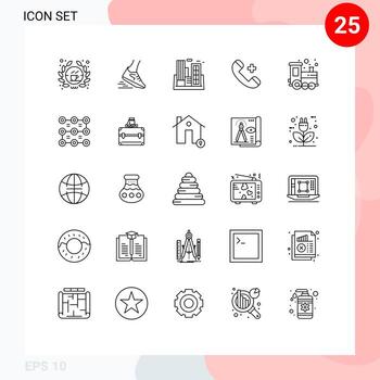 Group of 25 Lines Signs and Symbols for phone ring running call building Editable Vector Design Elements