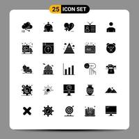 25 Universal Solid Glyphs Set for Web and Mobile Applications avatar retro television love output device ancient tv Editable Vector Design Elements