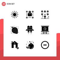 Solid Glyph Pack of 9 Universal Symbols of night strawberry pointer fruit user Editable Vector Design Elements