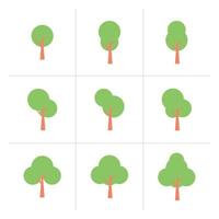 Green tree icon set. Collection of white background vector illustrations