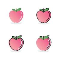 et of peaches with leaves. Whole shape peaches, apples. Peach isolated on white background. Flat design. vector