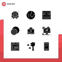 Solid Glyph Pack of 9 Universal Symbols of screen success party bulb space Editable Vector Design Elements