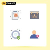 Modern Set of 4 Flat Icons Pictograph of analysis protection failure sign wifi Editable Vector Design Elements