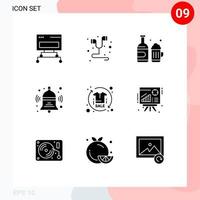 Set of 9 Modern UI Icons Symbols Signs for promote education bottle back bell Editable Vector Design Elements