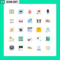 User Interface Pack of 25 Basic Flat Colors of record mic egg hand data Editable Vector Design Elements
