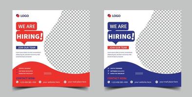 We are hiring job vacancy social media post banner design template with red color. We are hiring job vacancy square web banner design vector