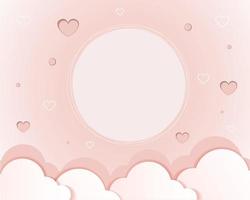 Delicate pink Valentine s Day background with hearts and clouds in paper cut style. Template for a card and space for an inscription. Vector. Postcard. Invitations. vector