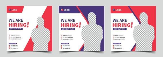 We are hiring job vacancy social media post banner design template with red color. We are hiring job vacancy square web banner design. vector