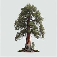 Realistic green tallest tree in the world sequoia on a white background - Vector