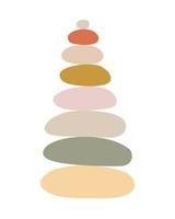 piedras zen cairns ilustración vectorial de estilo plano abstracto simple, concepto de relajación, meditación y yoga, pirámide de piedra de colores boho para hacer pancartas, carteles, tarjetas, impresiones, arte de pared vector