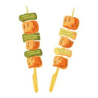 Yakitori chicken on skewers vector